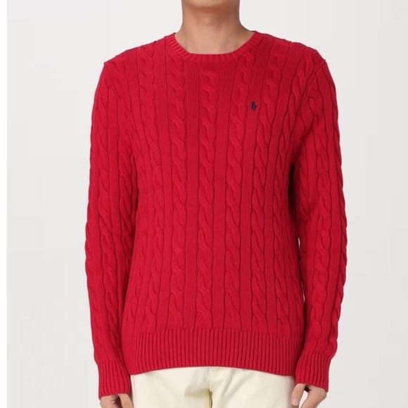 Polo Ralph Lauren Men’s Cable Knit Classic Red Sweater - Picture 1 of 13